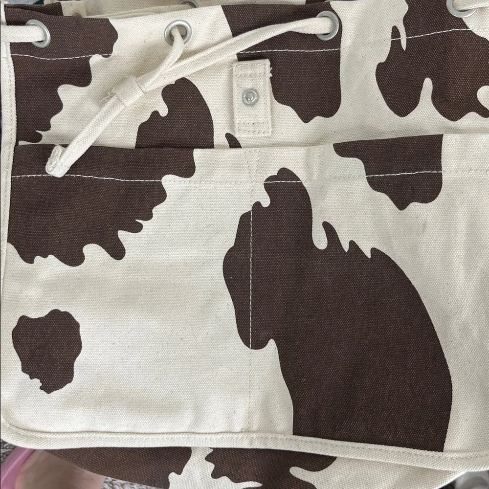 BAGGU Canvas Cow Print Backpack in Cream and Brown